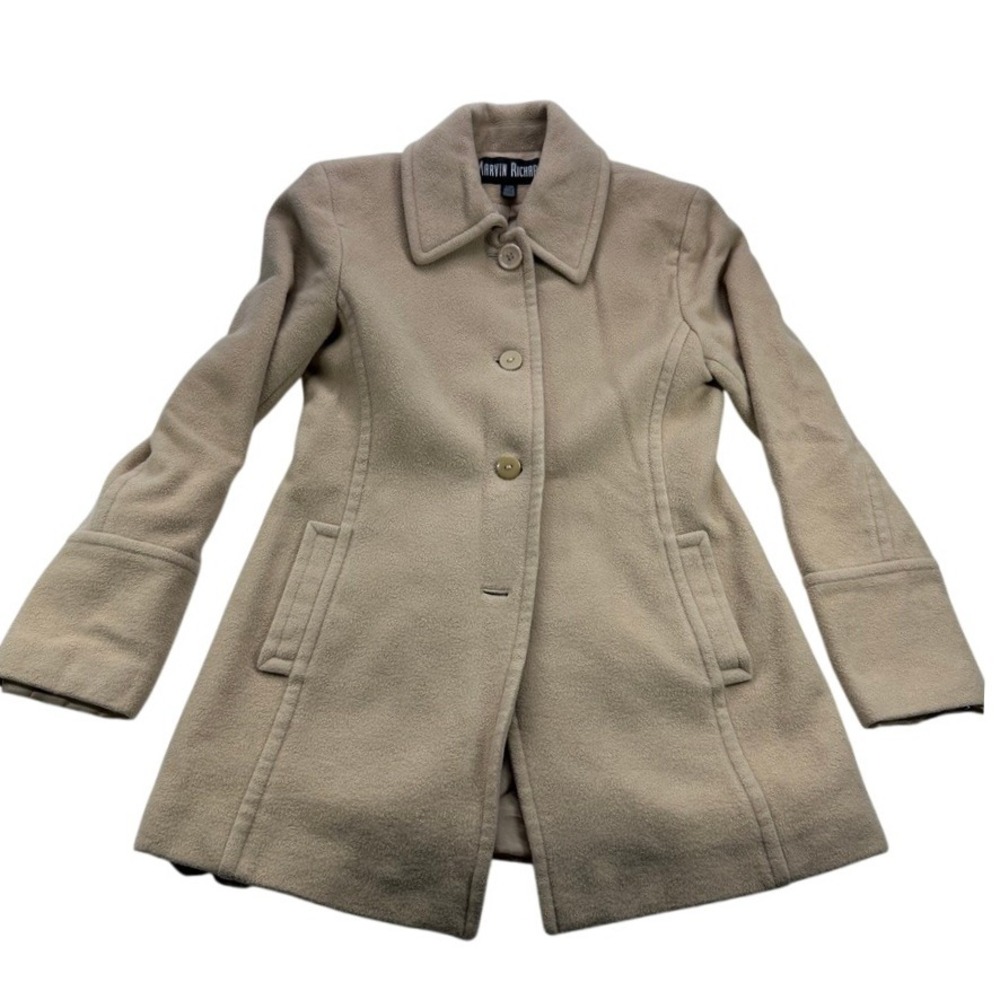 Marvin Richards Womens Camel Beige Wool Blend Coat S CH Button Front Collar